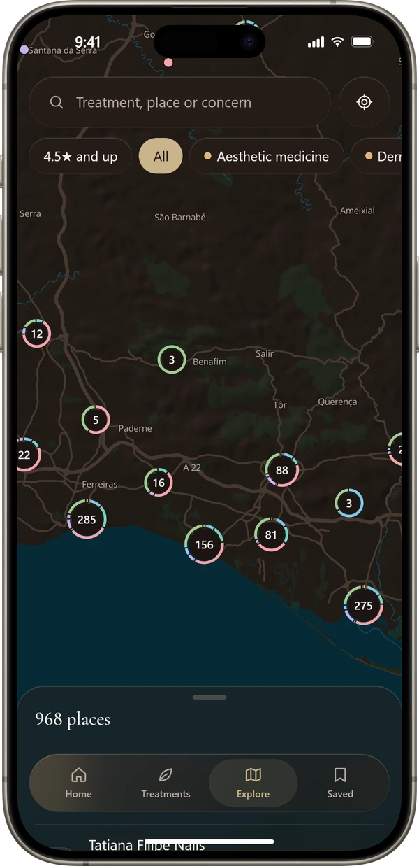 The map of the Algarve with groups of places